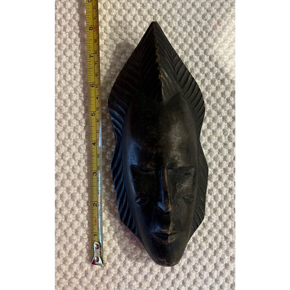 African Face Carved Wooden Mask 8” - Picture 5 of 9